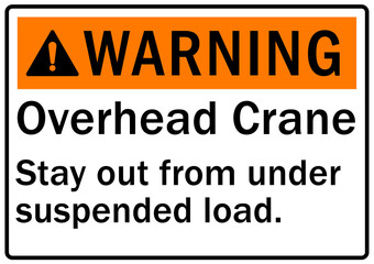 Wall Mural - Overhead crane hazard sign and labels stay out from under suspended loads