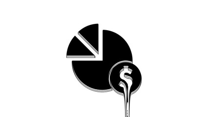 Canvas Print - Black Pie chart infographic and dollar symbol icon isolated on white background. Diagram chart sign. 4K Video motion graphic animation