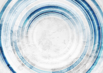 Blue and grey grunge circles abstract background. Geometric tech vector design