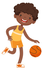 Wall Mural - Kid playing basketball. Cartoon black boy with ball