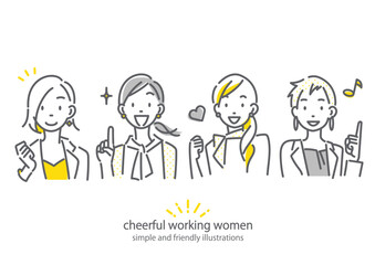 充実している笑顔のビジネスウーマン　働く女性　シンプルでお洒落な線画イラスト