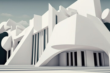 Sticker - Background of abstract modern white architecture. Illustration. Generative AI