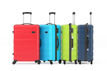 Aufkleber - Travel Holiday Vacation Concept. Set of Modern Multicolor Luxury Plastic Gray Suitcases. 3d Rendering