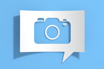 Leinwandbilder - Photo or Video Camera Icon on Cutout White Paper Speech Bubble. 3d Rendering
