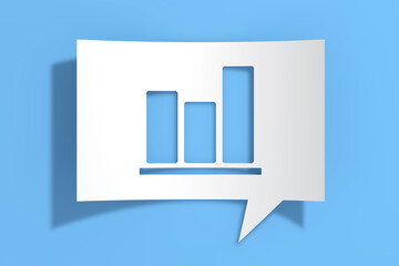 Fototapete - Graph Bars Icon on Cutout White Paper Speech Bubble. 3d Rendering