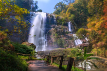 Wachirathan Waterfall  Waterfall In Doi Inthanon National Park, Chiang Mai,Thailand.