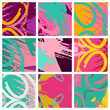 © Liubov - Abstract collage asymmetric pattern. Brush strokes grunge texture. Vector colorful ornament, patchwork quilt style. Digital freehand art backgrounds set for flyer, poster, cover, textile fabric print