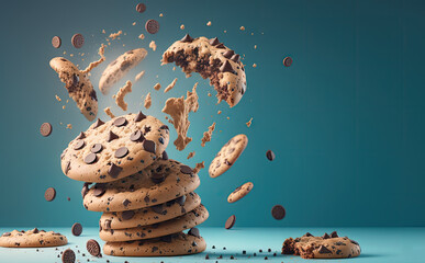 Wall Mural - Chocolate cookies illustration created with Generative AI technology