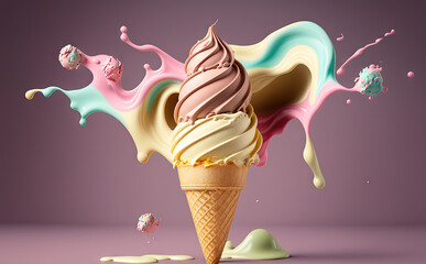 Wall Mural - Ice cream cone - illustration created with Generative AI technology