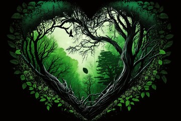 Forest Jungle Heart Background Generative AI