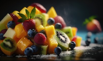 Wall Mural -  a pile of cut up fruit sitting on top of a table.  generative ai