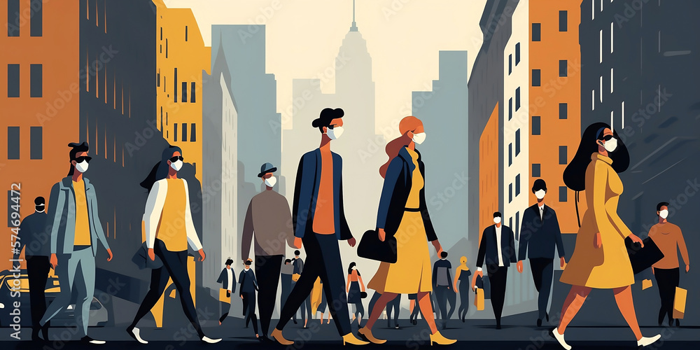 People wearing masks walk in the city to protect themselves from ...
