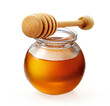 Pote de vidro com mel com pegador de mel de madeira em fundo transparente - Mel em pote de vidro
