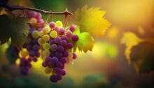  Grapes At Vineyard.red Grapes At Vineyard .Appetizing Bunch Of Ripe Black Grapes On A Blurred Background. Generative Ai.