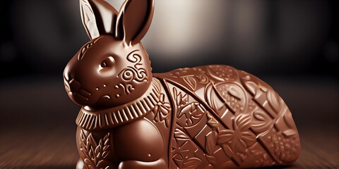 Wall Mural - 3d rendered Illustration of Milk chocolate easter bunny with embossed designs. easter celebration. Generative AI