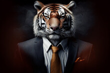 A Tiger In A Business Suit,portrait Of An Angry Tiger In A Suit, A Tiger Runs A Business, Generative AI