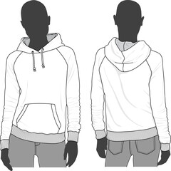 Wall Mural - Women's Raglan Pullover hoodie Sweatshirt top Model Mockup Sketch Template Technical CAD Illustration