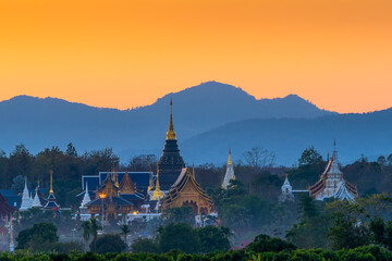 Wall Mural - Wat Den Salee Sri Muang Gan or Ban Den temple is the most famous landmark in Chiang Mai, Thailand. Thai temple in sunset , twilight.