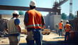 © jovannig - Workers wearing helmets at the construction site - Generative AI