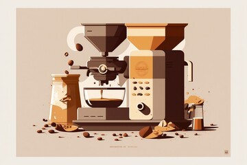 Wall Mural - Coffee illustration. Modern aesthetic espresso machine graphic design concept. Website graphic resource background.