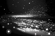 Black and white silver or metal particles background. Glitter shimmer light and shine light ray particles with bokeh effect. Abstract dust particle festive overlay burst design scene. Generative AI