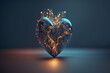 AI heart with data chips on a bokeh background. AI sentience and emotion concept with a digital painting effect. Made with generative ai technology..
