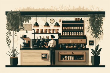 Wall Mural - coffee shop illustration. café 3d render. web application graphic design resource. restaurant graphi