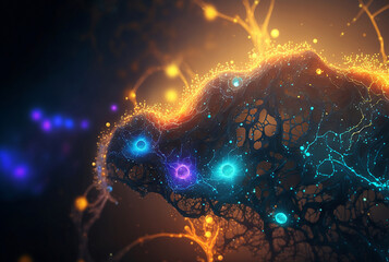 Wall Mural - abstract futuristic background with glowing lines and wires