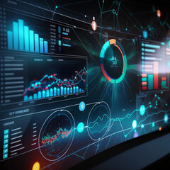 Wall Mural - modern computer virtual dashboard analyzing finance sales data and economic growth graph chart and block chain technology