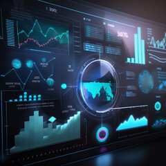 Wall Mural - modern computer virtual dashboard analyzing finance sales data and economic growth graph chart and block chain technology