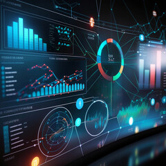 Wall Mural - modern computer virtual dashboard analyzing finance sales data and economic growth graph chart and block chain technology