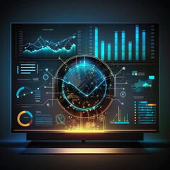 modern computer virtual dashboard analyzing finance sales data and economic growth graph chart and block chain technology