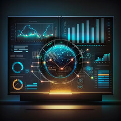 Wall Mural - modern computer virtual dashboard analyzing finance sales data and economic growth graph chart and block chain technology