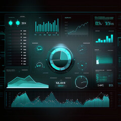 Wall Mural - modern computer virtual dashboard analyzing finance sales data and economic growth graph chart and block chain technology