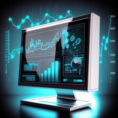 Wall Mural - modern computer virtual dashboard analyzing finance sales data and economic growth graph chart and block chain technology