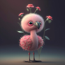 Cute Baby Flamingo With Big Eyes ,made With Generative AI