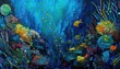 © QuietWord - paint like illustration of underwater under sea view, idea for artistic background wallpaper, Generative Ai