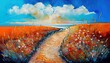 paint like illustration of rural countryside road with nature landscape, idea for artistic background wallpaper, Generative Ai