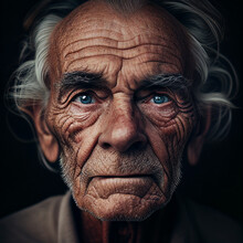 Portrait Of Old White Man With Wrinkles Looking Straight Into The Camera, Illustration Generative AI