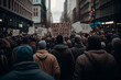 © ckybe - Group of people protesting and holding abstract signs, giving slogans in a rally. Group of demonstrators protesting in the city. Generative Ai.