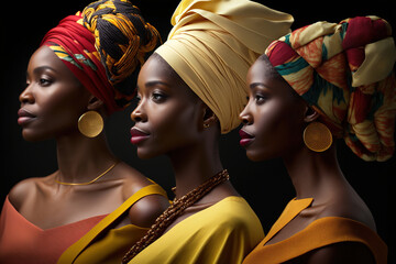 Trio of African women in ethnic dress. Generative AI
