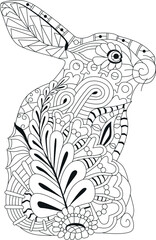 Wall Mural - Spring rabbit coloring page for adult and children.