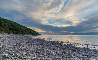 Canvas Print - View sunset on sea side in England.