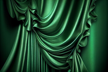 Wall Mural - Green satin fabric with drape, generative ai