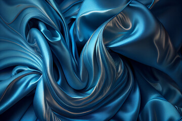 Wall Mural - Drapery of blue silk fabrics, textile background. Generative AI