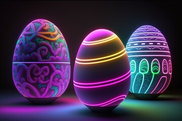 colorful neon easter eggs in warm light