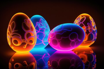 Wall Mural - colorful neon easter eggs in warm light