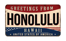 Greetings From Honolulu Vintage Rusty Metal Sign