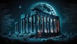 Parthenon Temple in the Full Moon: A Mythical and Alluring View, AI Generative