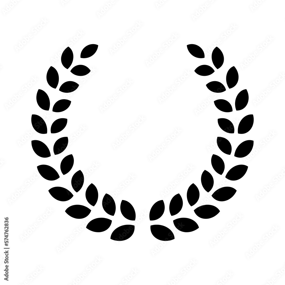 Wreath laurel. Black icon isolated on white background. Winner circle ...